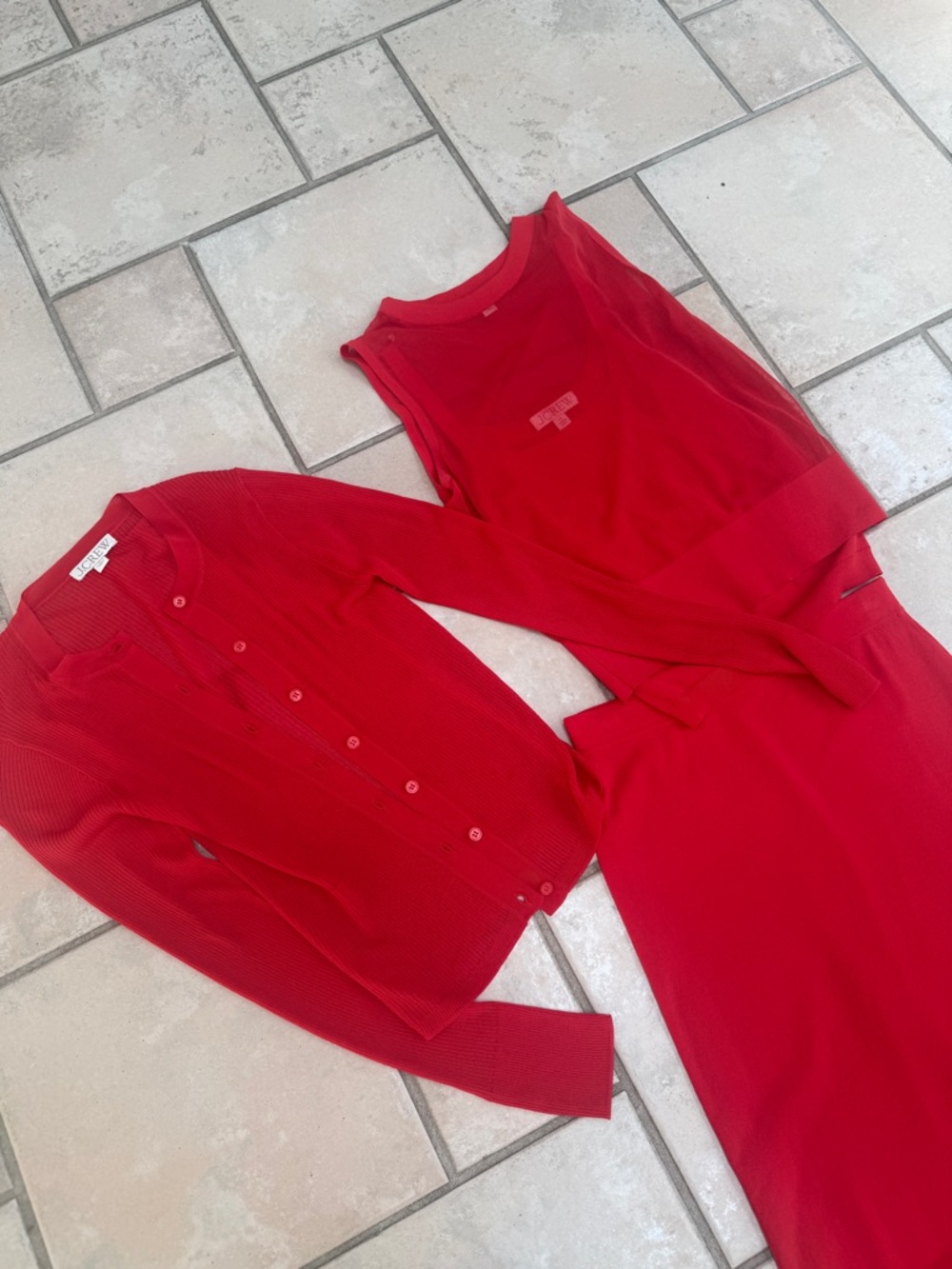J.Crew Gauzy Sweater Set | Shell, Tank, Cardigan & Midi Skirt | Electric Red